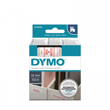 DYMO S0720550 - картридж D1 с лентой (белая, шрифт красный), 12 мм х 7 м (5 штук в упаковке)
