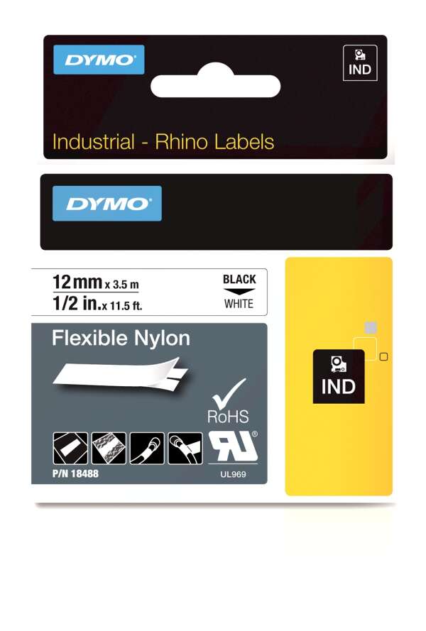 DYMO Rhino S0718100 (18488) - картридж с нейлоновой лентой (белая), 12 мм x 3,5 м