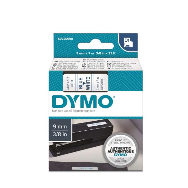 DYMO S0720690 - картридж D1 с лентой (белая, шрифт голубой), 9 мм х 7 м