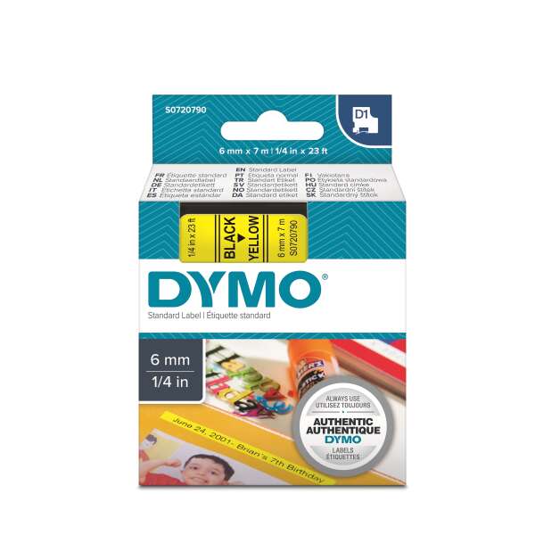 DYMO S0720790 - картридж D1 с лентой (желтая, шрифт черный), 6 мм х 7 м