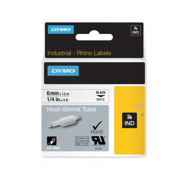 DYMO Rhino S0718260 (18051) - картридж с термоусадочной трубкой (белая), 6 мм x 1,5 м (5 штук в упаковке)