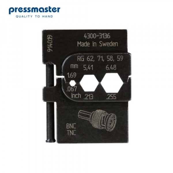 Матрица Pressmaster 4300-3136 RG 58. 59. 62. 71 для Коаксиальных коннекторов: 0.69 мм и 5.41 мм и 6.48 мм