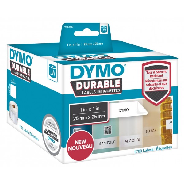 DYMO 1933083 - этикетки с сильным клеем, стойкие к разрыву и абразивам, 25х25 мм, 1700 шт/рул (6 рулонов в упаковке)