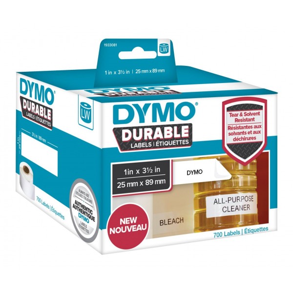 DYMO 1933081 - этикетки с сильным клеем, стойкие к разрыву и абразивам, 25х89 мм, 700 шт/рул (6 рулонов в упаковке)