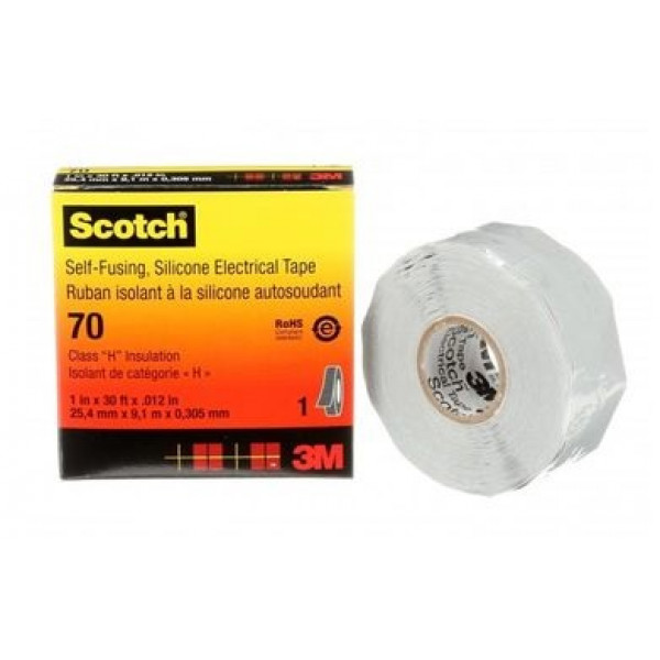 3M Scotch 70 - самослипающаяся силиконовая резиновая изоляционная лента, 25 мм х 9 м