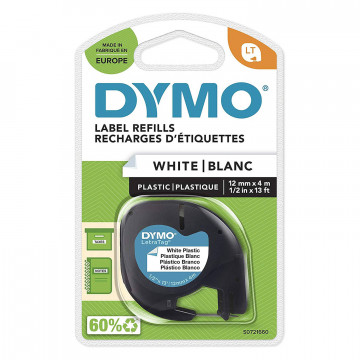 DYMO S0721660 — лента для LetraTag (белая), пластиковая, 12 мм х 4 м (10 штук в упаковке)