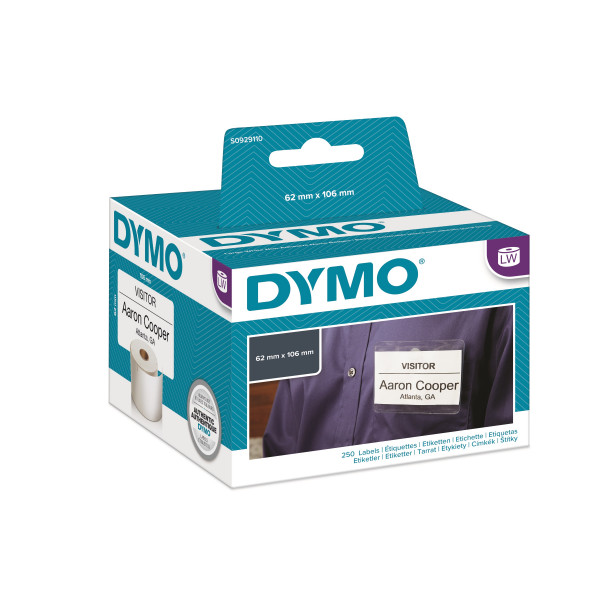 DYMO S0929110 - этикетки для бэйджей, 106х62 мм, 250 шт/рул (6 рулонов в упаковке)