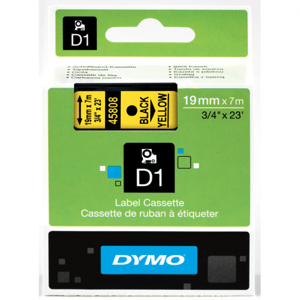 DYMO S0720880 - картридж D1 с лентой (желтая, шрифт черный), 19 мм х 7 м (5 штук в упаковке)