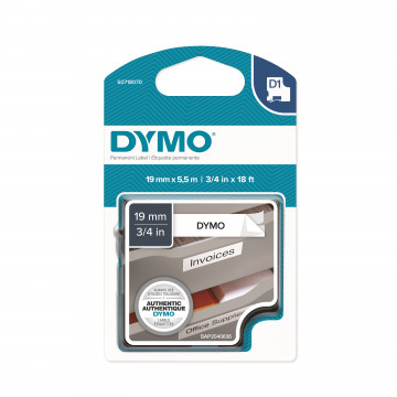 DYMO S0718070 - картридж D1 с пластиковой лентой с перманентным клеем (белая, шрифт черный), 19 мм х 5,5 м