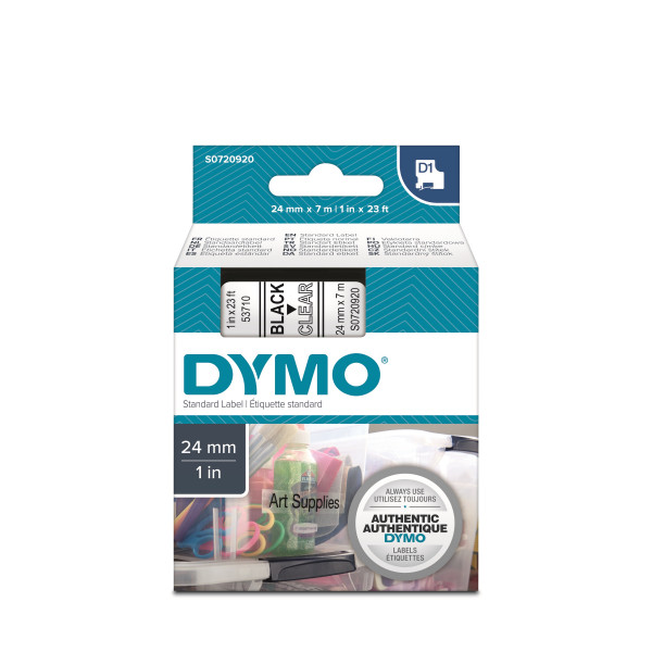 DYMO S0720920 - картридж D1 с лентой (прозрачная, шрифт черный), 24 мм х 7 м (5 штук в упаковке)