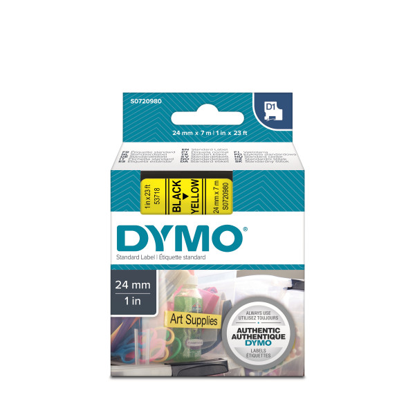 DYMO S0720980 - картридж D1 с лентой (желтая, шрифт черный), 24 мм х 7 м (5 штук в упаковке)