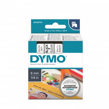 DYMO S0720770 - картридж D1 с лентой (прозрачная, шрифт черный), 6 мм х 7 м (5 штук в упаковке)
