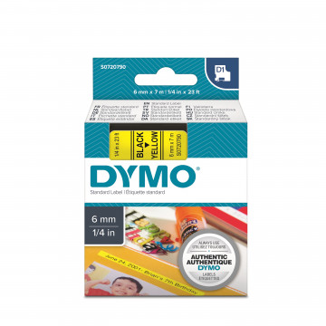DYMO S0720790 - картридж D1 с лентой (желтая, шрифт черный), 6 мм х 7 м