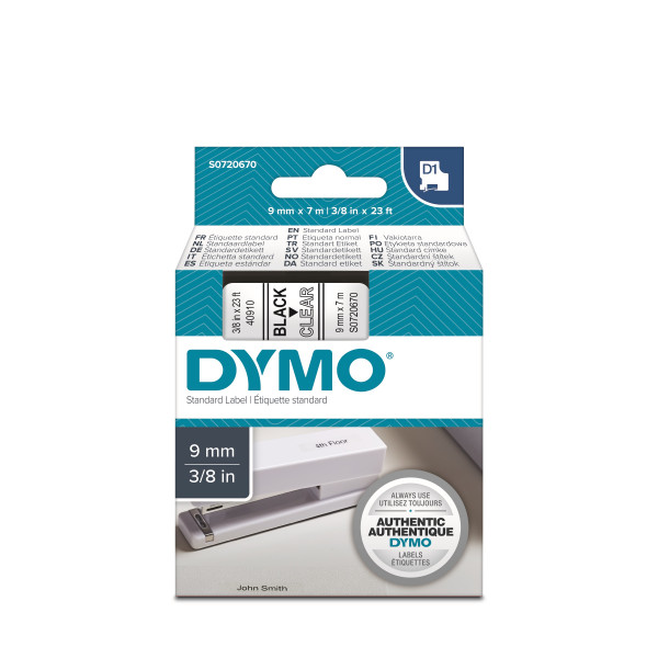 DYMO S0720670 - картридж D1 с лентой (прозрачная, шрифт черный), 9 мм х 7 м (5 штук в упаковке)