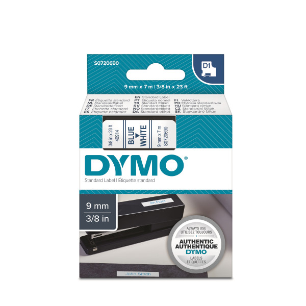 DYMO S0720690 - картридж D1 с лентой (белая, шрифт голубой), 9 мм х 7 м (5 штук в упаковке)