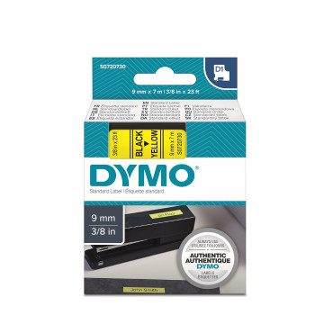 DYMO S0720730 - картридж D1 с лентой (желтая, шрифт черный), 9 мм х 7 м