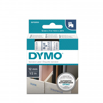 DYMO S0720510 - картридж D1 с лентой (прозрачная, шрифт голубой), 12 мм х 7 м (5 штук в упаковке)