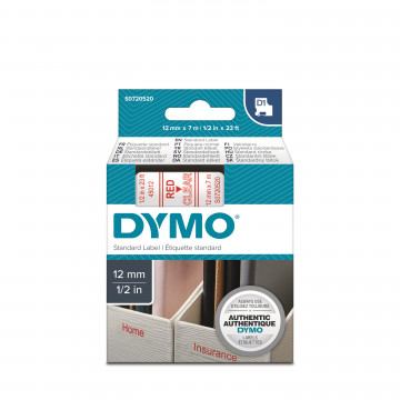DYMO S0720520 - картридж D1 с лентой (прозрачная, шрифт красный), 12 мм х 7 м
