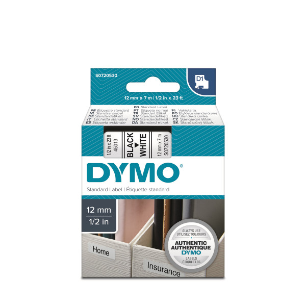 DYMO S0720530 - картридж D1 с лентой (белая, шрифт черный), 12 мм х 7 м (5 штук в упаковке)