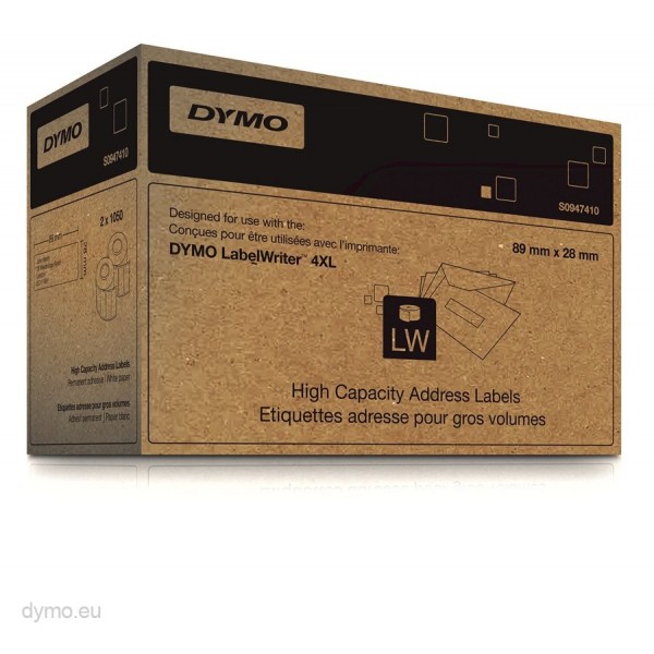 DYMO S0947410 - этикетки адресные для LabelWriter 4XL, 89х28 мм, 1050 шт/рул (2 рулона в упаковке)