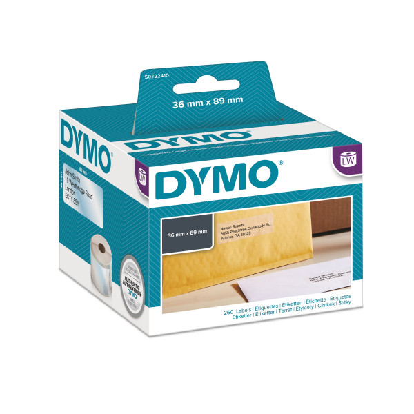 DYMO S0722410/99013 - этикетки адресные пластиковые, 89х36 мм, 1x260 шт/рул (6 рулонов в упаковке)