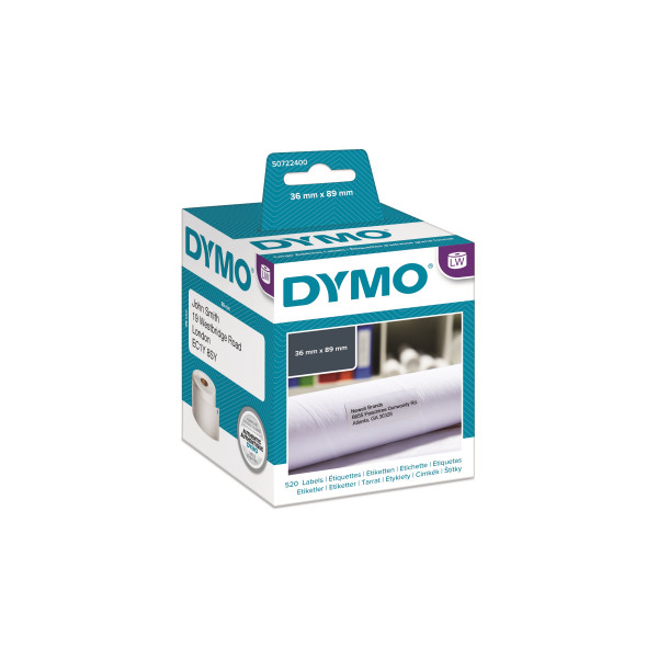 DYMO S0722400/99012 - этикетки адресные бумажные, 89х36 мм, 2x260 шт/рул (6 рулонов в упаковке)
